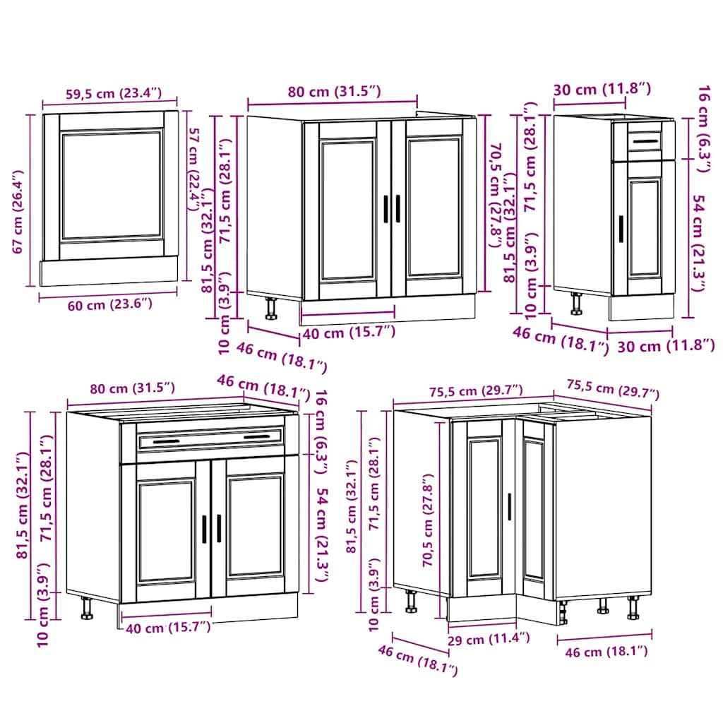 vidaXL Ensemble de 11 meubles de cuisine Porto Noir Bois d'ingénierie