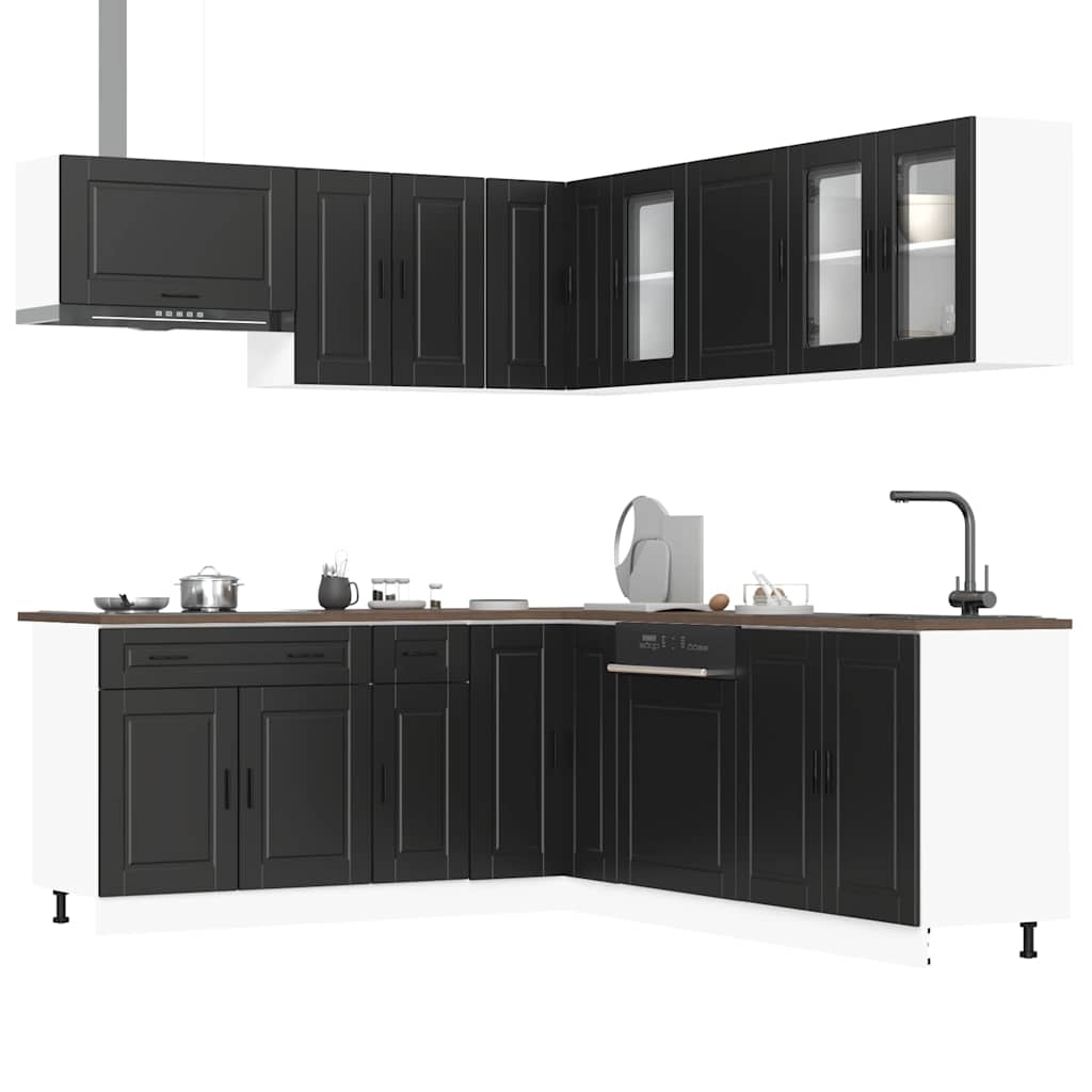 vidaXL Ensemble de 11 meubles de cuisine Porto Noir Bois d'ingénierie