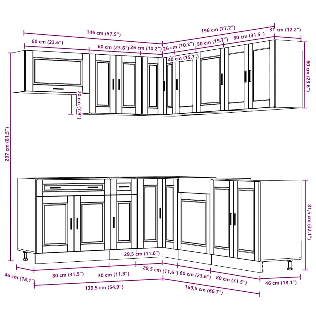vidaXL 11-tlg. Küchenschrank-Set Porto Hochglanz-Weiß Holzwerkstoff