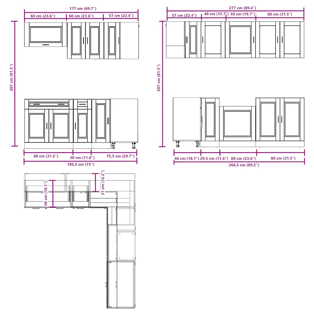 vidaXL 11-tlg. Küchenschrank-Set Porto Sonoma-Eiche Holzwerkstoff