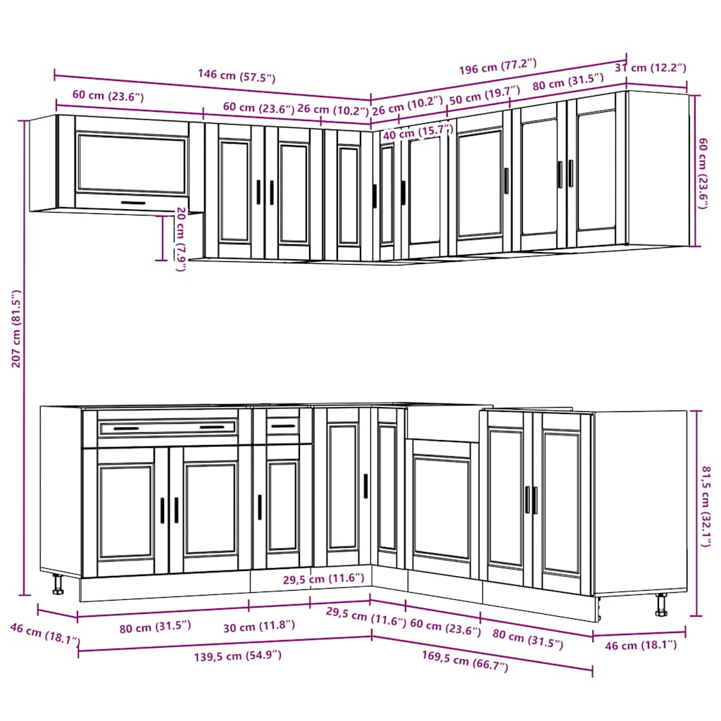 vidaXL 11-tlg. Küchenschrank-Set Porto Sonoma-Eiche Holzwerkstoff