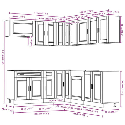 vidaXL 11-tlg. Küchenschrank-Set Porto Sonoma-Eiche Holzwerkstoff