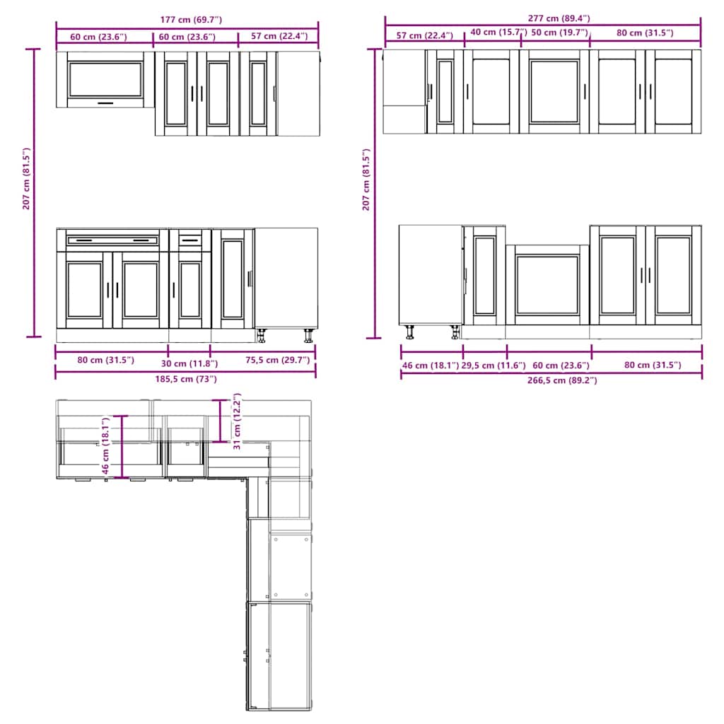 vidaXL 11-tlg. Küchenschrank-Set Porto Betongrau Holzwerkstoff