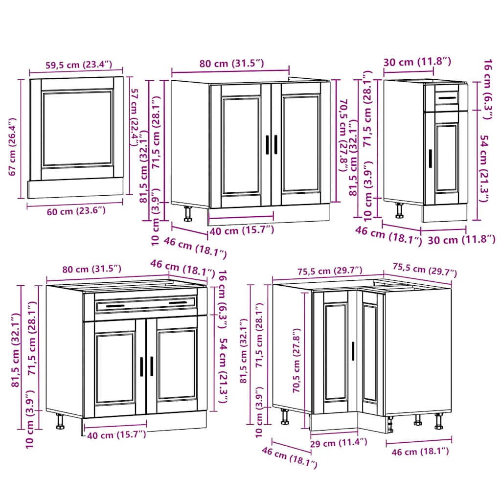 vidaXL 11-tlg. Küchenschrank-Set Porto Grau Sonoma Holzwerkstoff