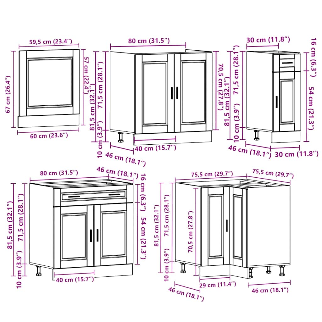 vidaXL Ensemble de 11 meubles de cuisine Porto Aspect vieux bois en bois d'ingénierie