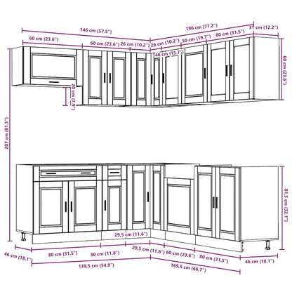 vidaXL Ensemble de 11 meubles de cuisine Porto Aspect vieux bois en bois d'ingénierie