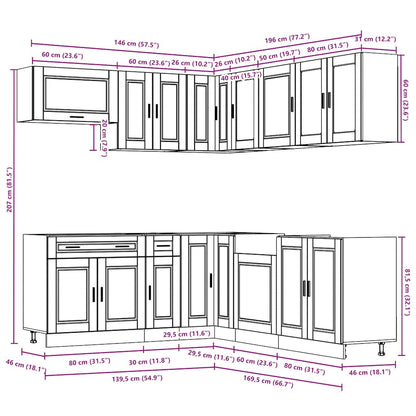 vidaXL 11-tlg. Küchenschrank-Set Porto Artisan-Eiche Holzwerkstoff