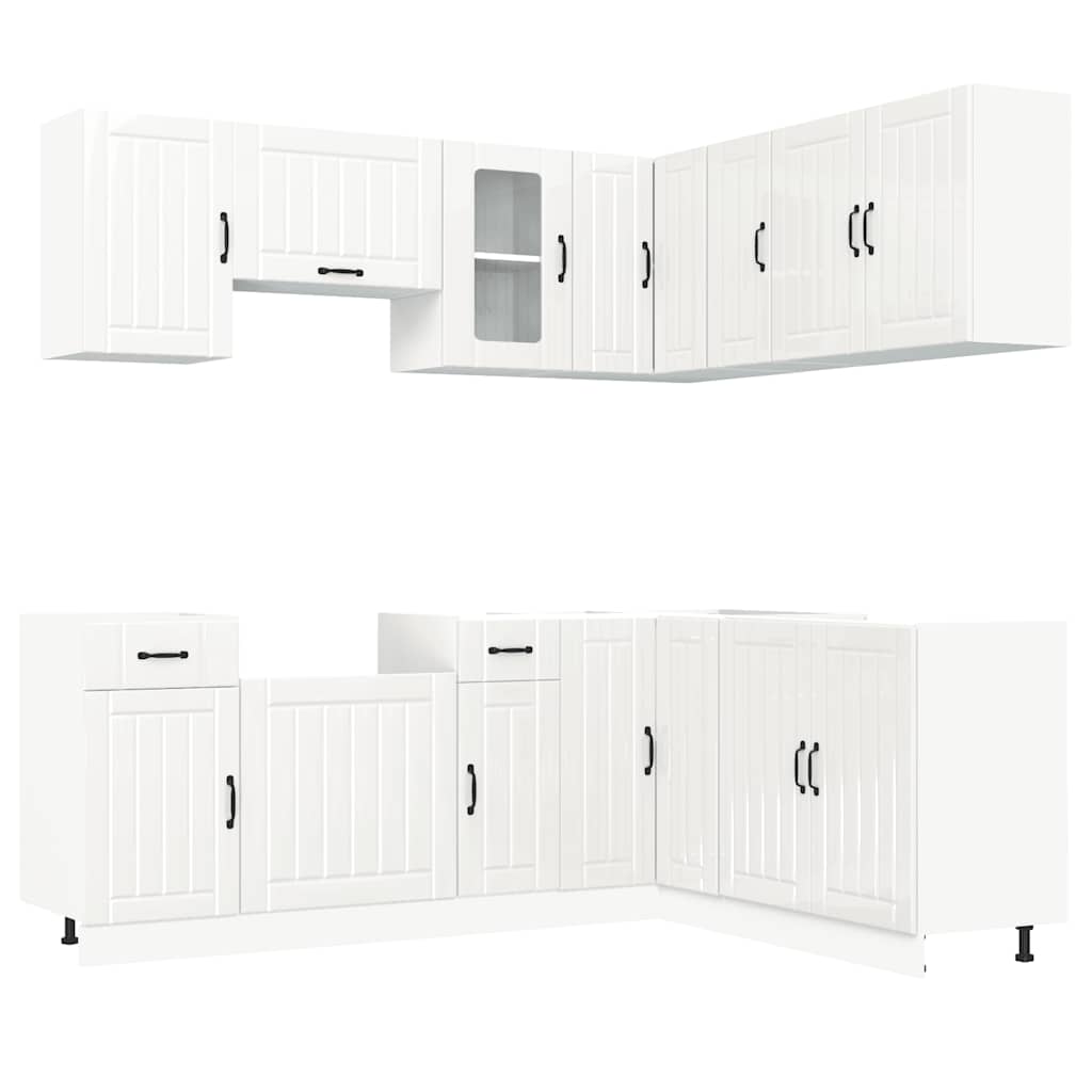 vidaXL Ensemble de 11 éléments de meubles de cuisine Kalmar MDF Blanc brillant