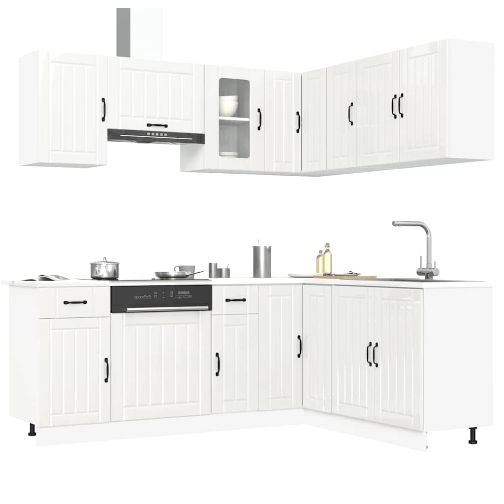 vidaXL Ensemble de 11 éléments de meubles de cuisine Kalmar MDF Blanc brillant