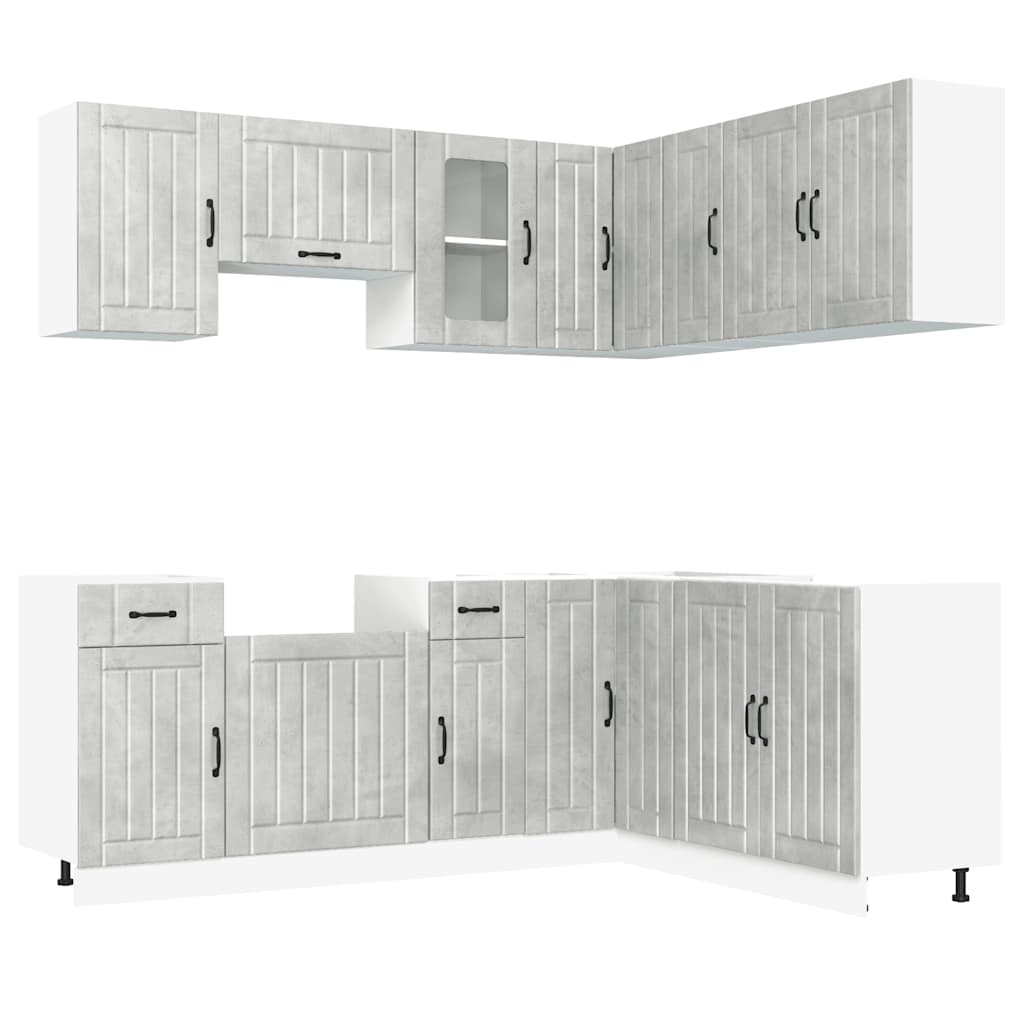 vidaXL 11-tlg. Küchenschrank-Set Kalmar Betongrau Holzwerkstoff