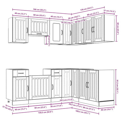 vidaXL 11-tlg. Küchenschrank-Set Kalmar Altholz-Optik Holzwerkstoff