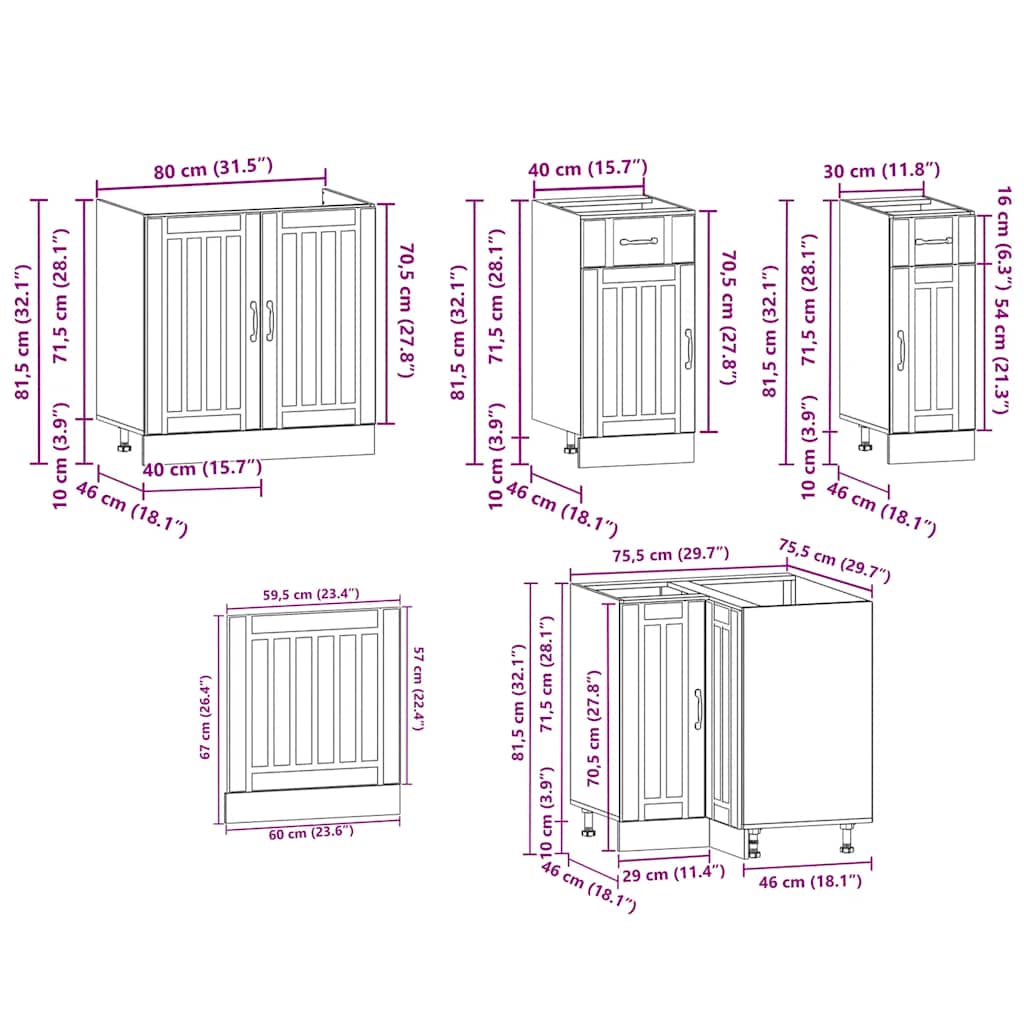 vidaXL 11-tlg. Küchenschrank-Set Kalmar Altholz-Optik Holzwerkstoff