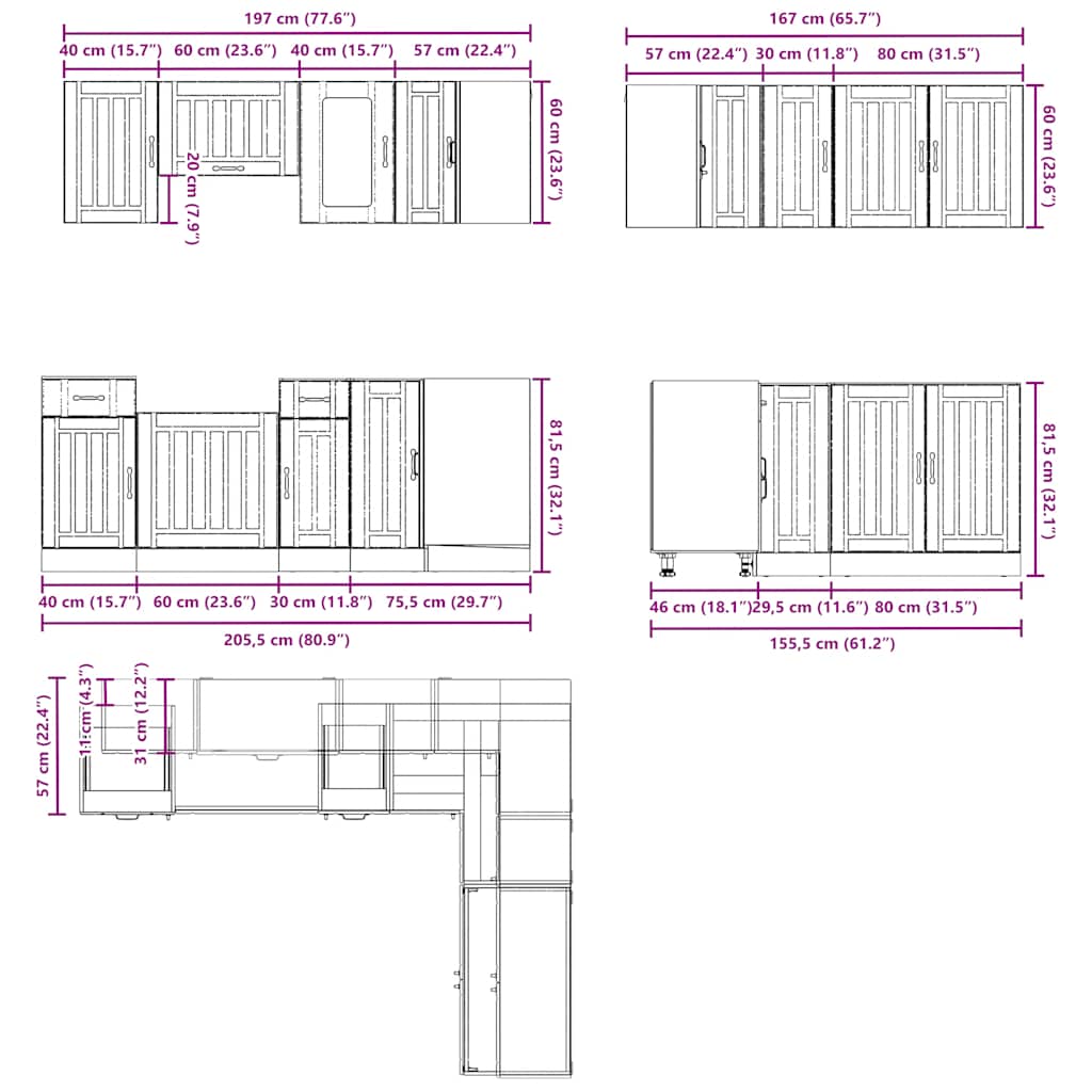 vidaXL 11tlg. Küchenschrank-Set Lucca Braun Eichen-Optik Holzwerkstoff