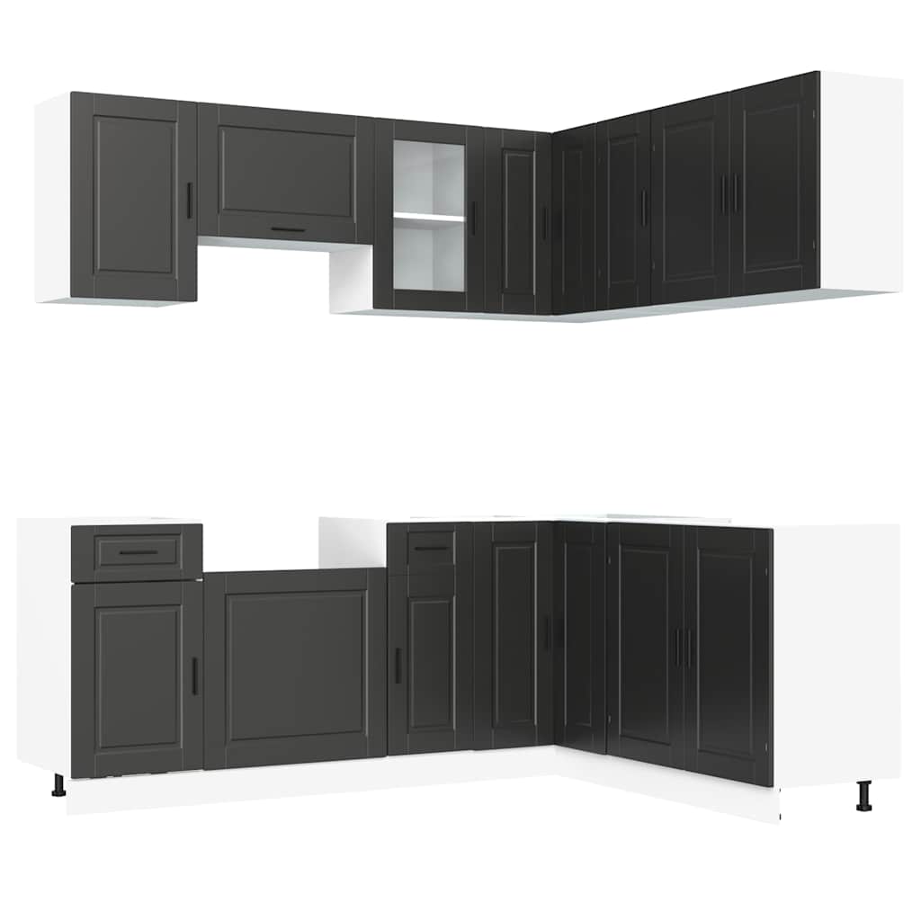 vidaXL 11-tlg. Küchenschrank-Set Porto Schwarz Holzwerkstoff