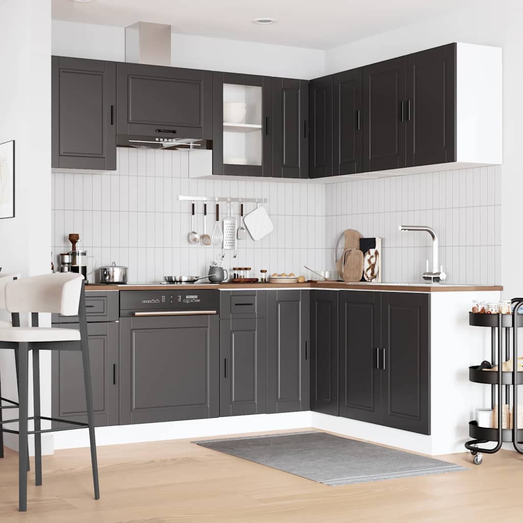 vidaXL 11-tlg. Küchenschrank-Set Porto Schwarz Holzwerkstoff