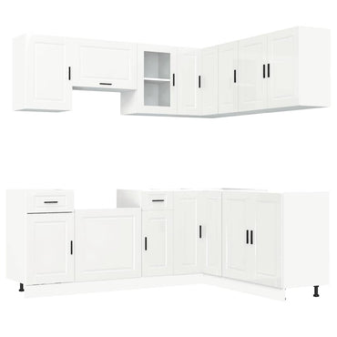 vidaXL 11-tlg. Küchenschrank-Set Porto Hochglanz-Weiß Holzwerkstoff