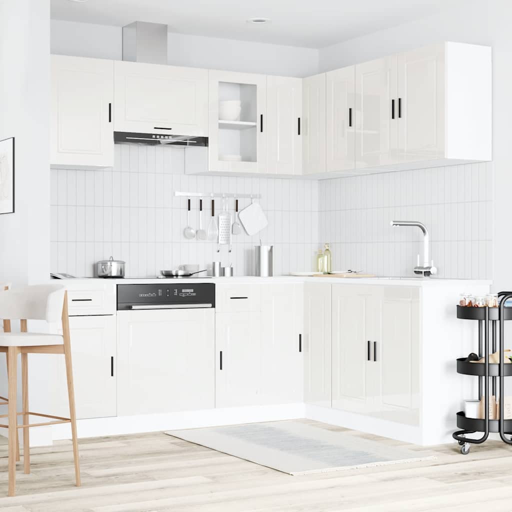 vidaXL 11-tlg. Küchenschrank-Set Porto Hochglanz-Weiß Holzwerkstoff