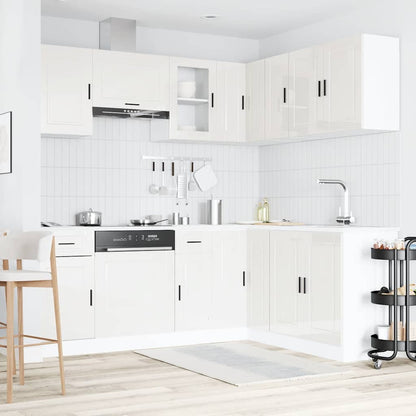 vidaXL 11-tlg. Küchenschrank-Set Porto Hochglanz-Weiß Holzwerkstoff