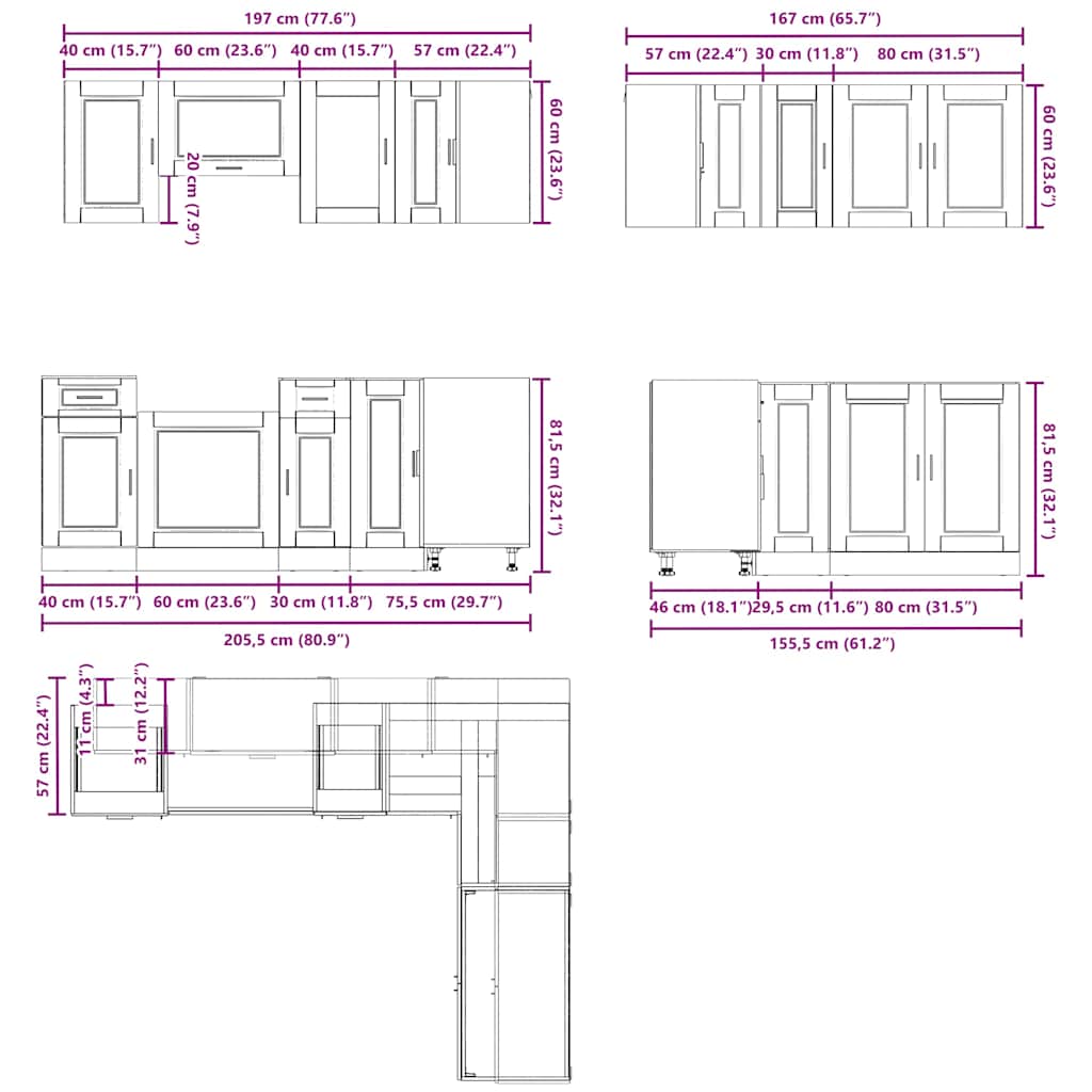 vidaXL 11-tlg. Küchenschrank-Set Porto Betongrau Holzwerkstoff
