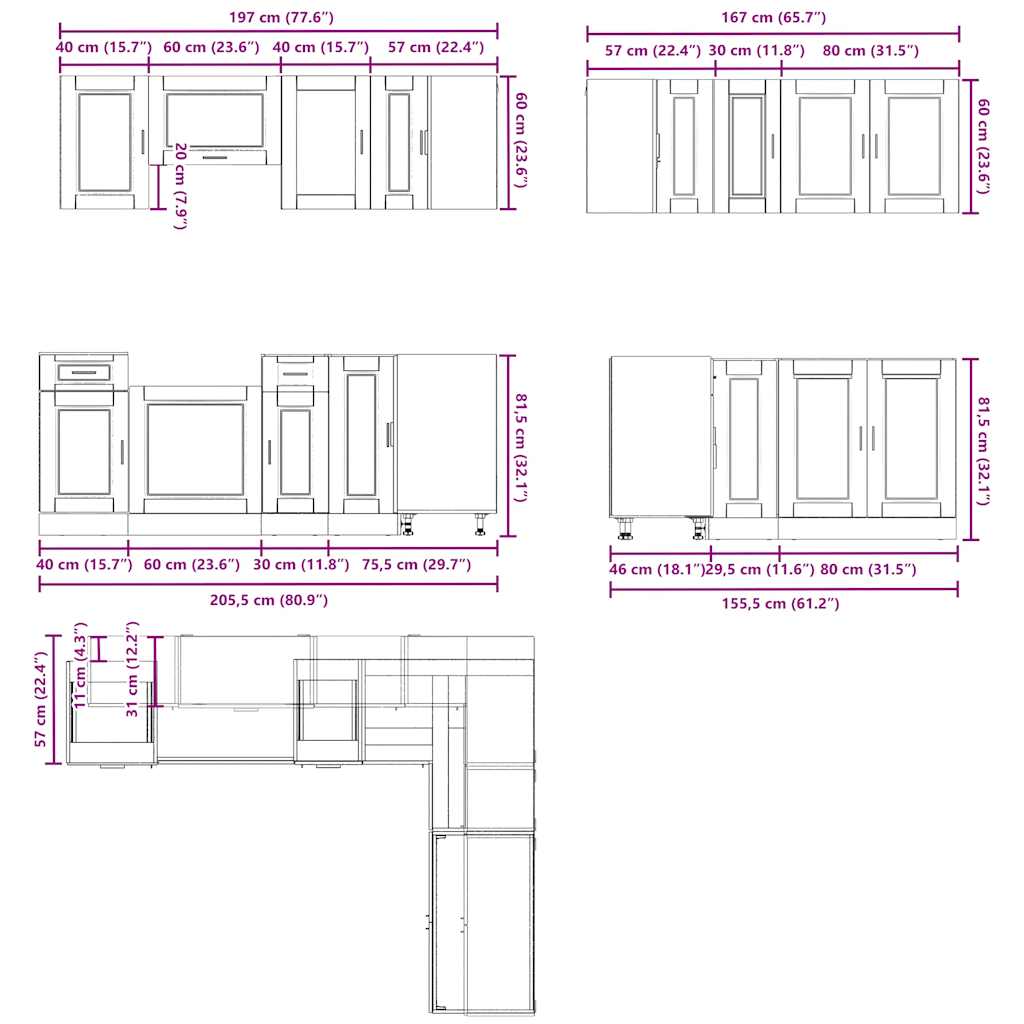 vidaXL 11-tlg. Küchenschrank-Set Porto Grau Sonoma Holzwerkstoff