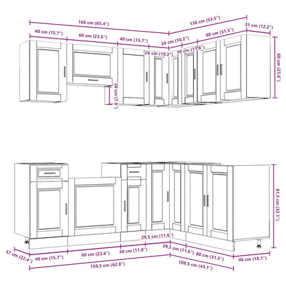vidaXL 11-tlg. Küchenschrank-Set Porto Altholz-Optik Holzwerkstoff