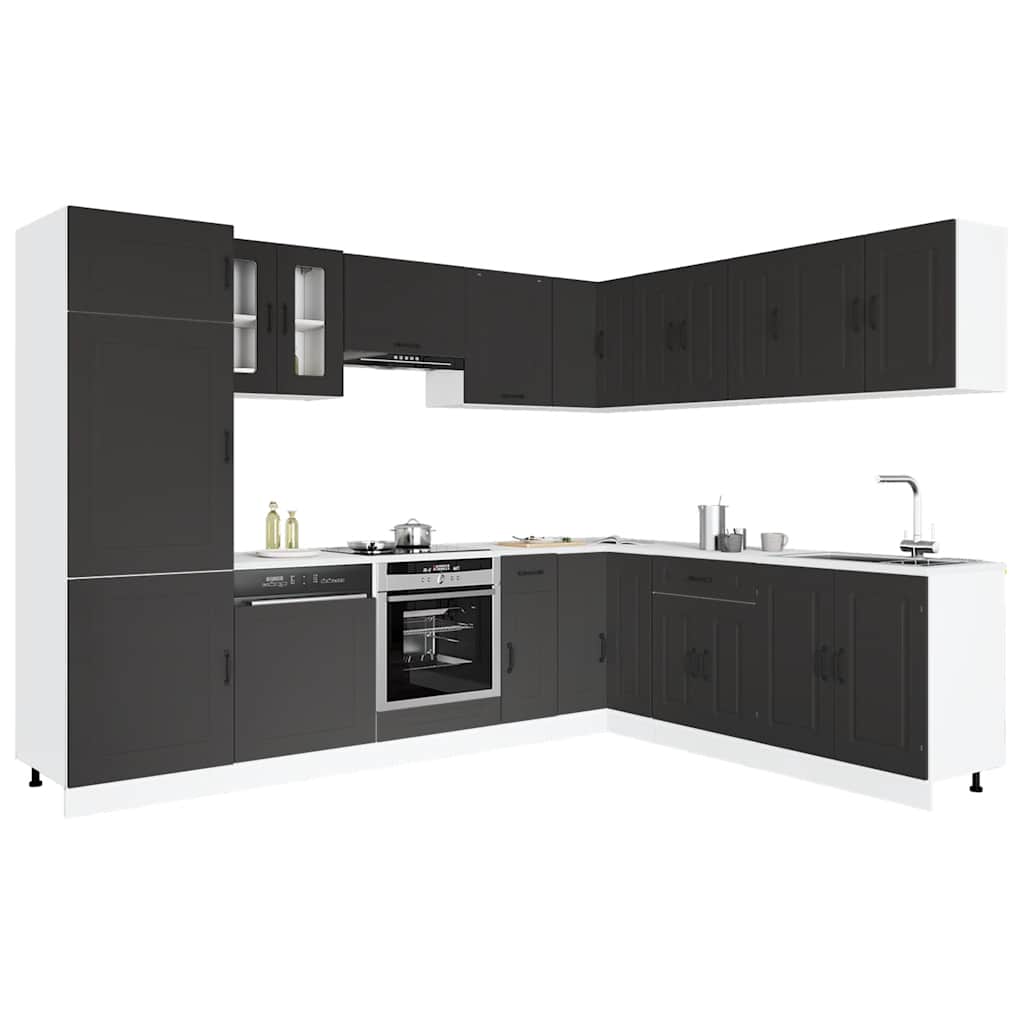 vidaXL 14-tlg. Küchenschrank-Set Kalmar Schwarz Holzwerkstoff