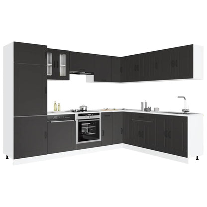 vidaXL 14-tlg. Küchenschrank-Set Kalmar Schwarz Holzwerkstoff