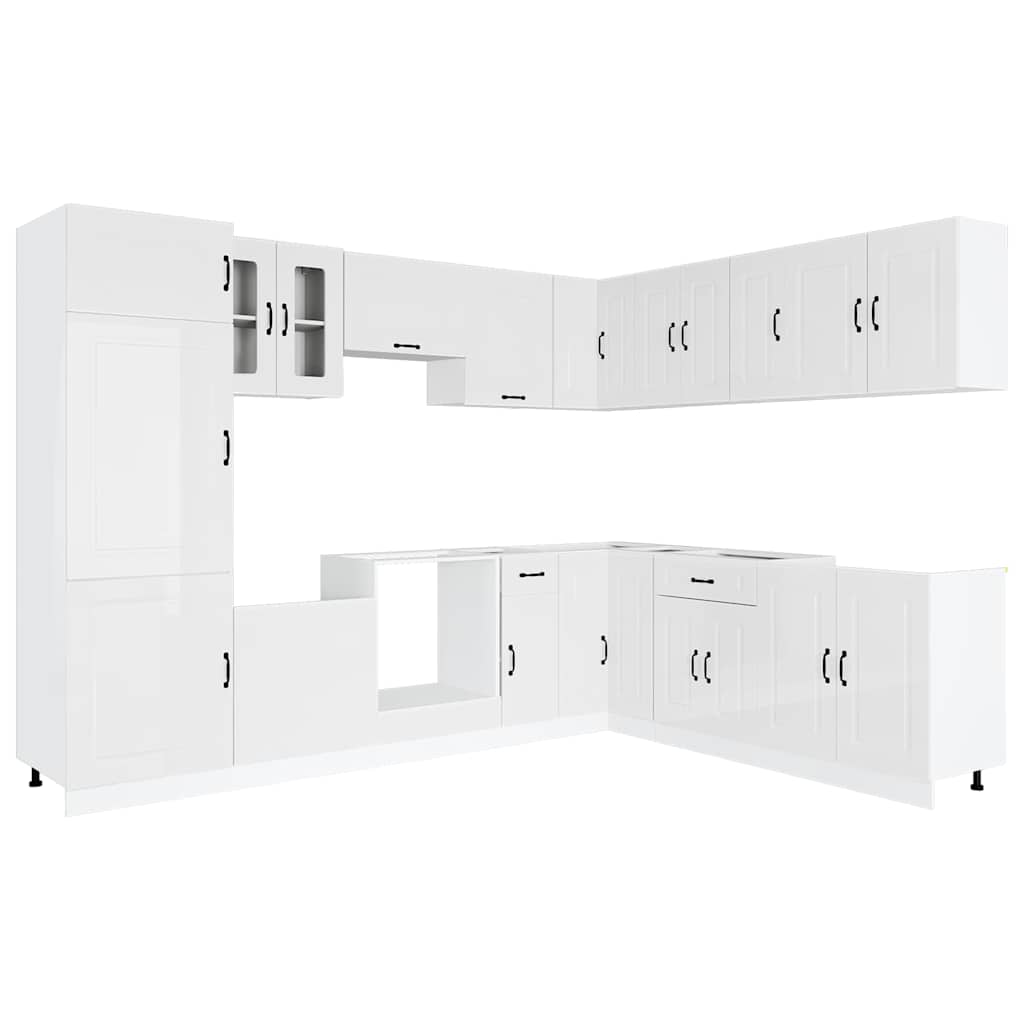 vidaXL 14-tlg. Küchenschrank-Set Kalmar Hochglanz-Weiß Holzwerkstoff
