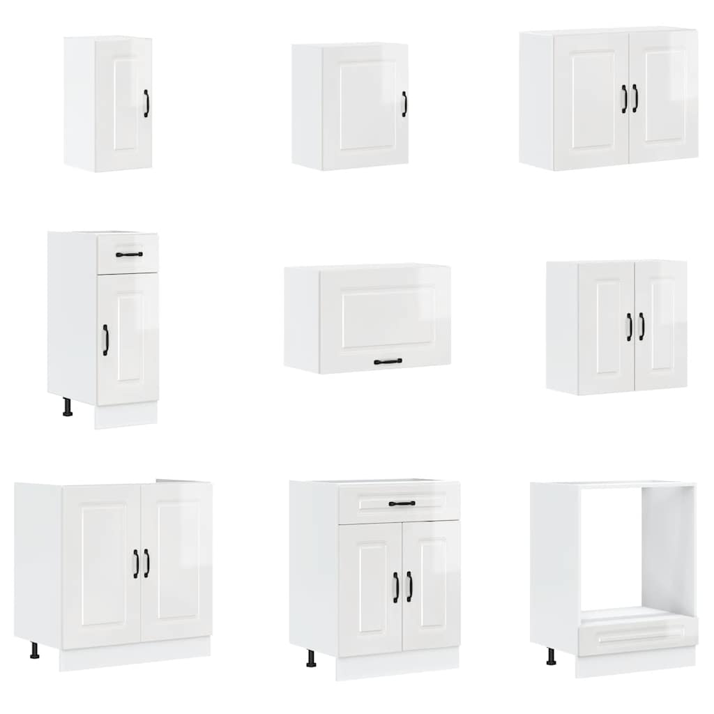 vidaXL 14-tlg. Küchenschrank-Set Kalmar Hochglanz-Weiß Holzwerkstoff