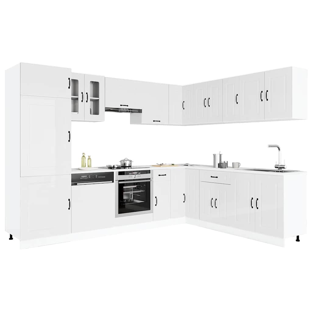 vidaXL 14-tlg. Küchenschrank-Set Kalmar Hochglanz-Weiß Holzwerkstoff
