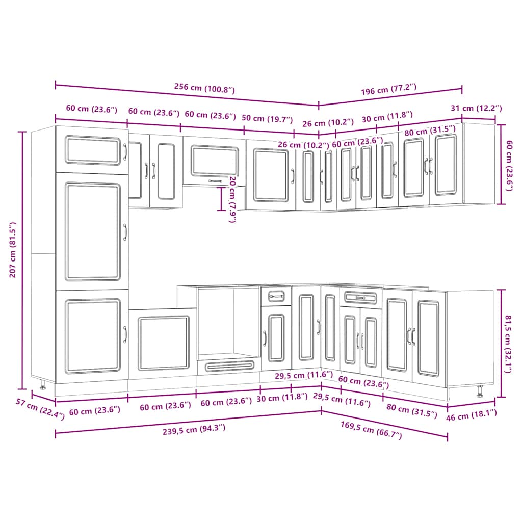 14-tlg. Küchenschrank-Set Kalmar Betongrau Holzwerkstoff