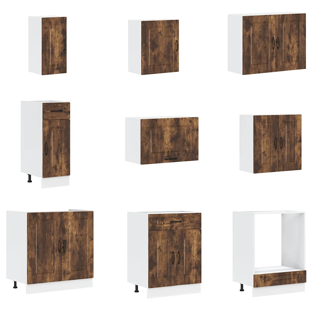 vidaXL 14-tlg. Küchenschrank-Set Kalmar Räuchereiche Holzwerkstoff