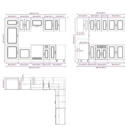 14-tlg. Küchenschrank-Set Kalmar Grau Sonoma Holzwerkstoff