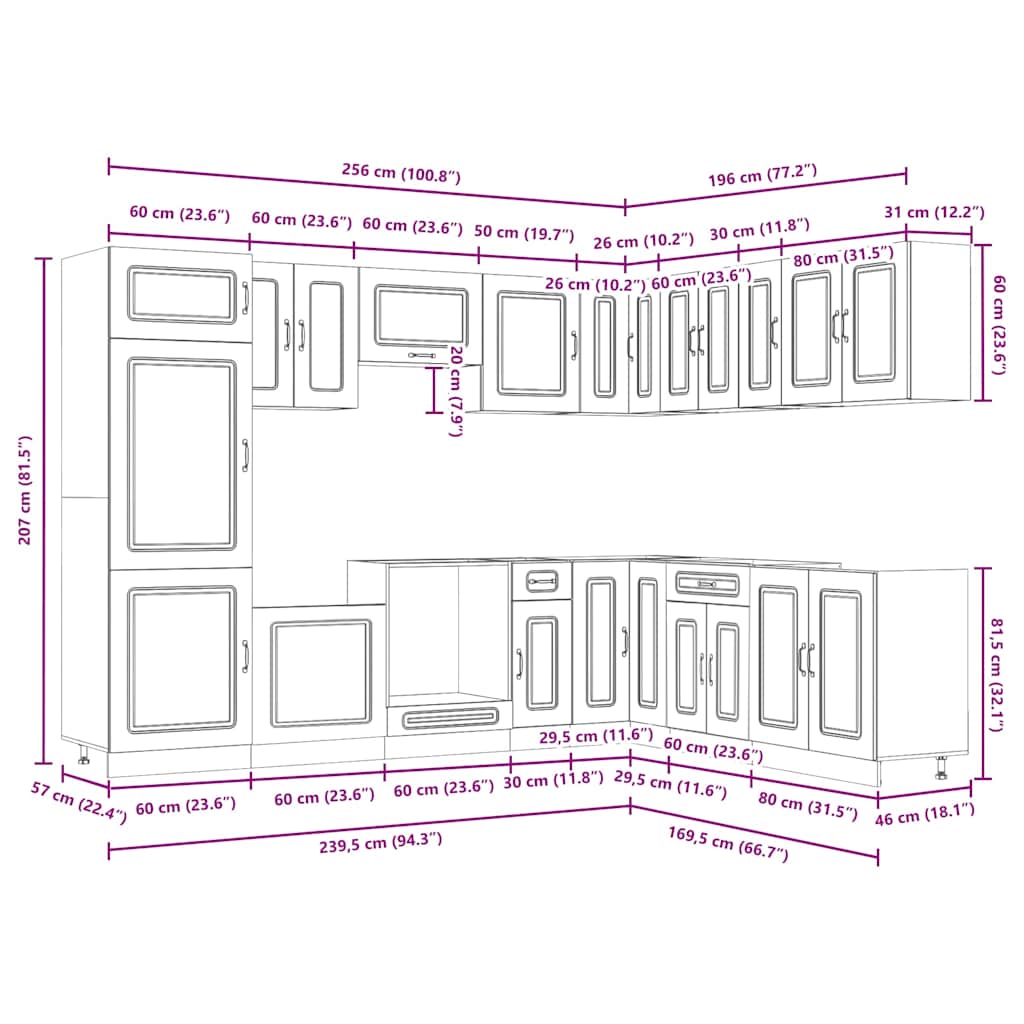 14-tlg. Küchenschrank-Set Kalmar Grau Sonoma Holzwerkstoff