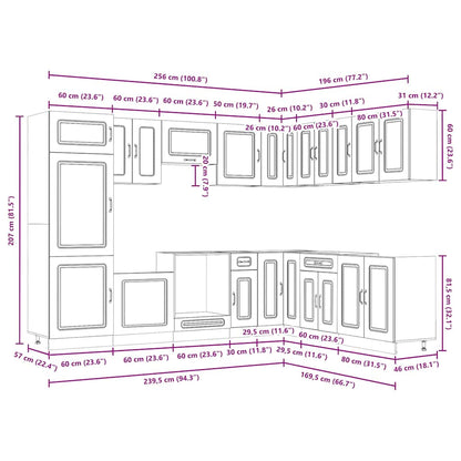 14-tlg. Küchenschrank-Set Kalmar Grau Sonoma Holzwerkstoff