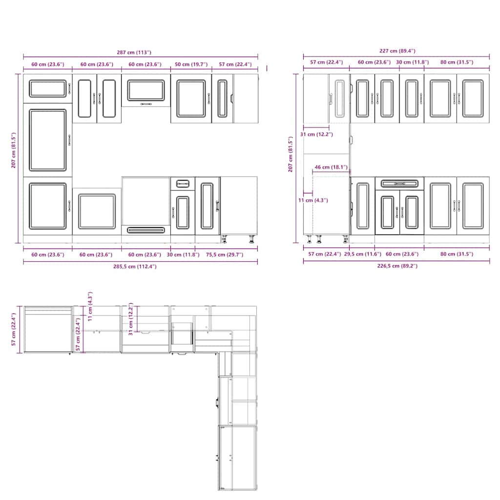 14-tlg. Küchenschrank-Set Kalmar Braun Eichen-Optik Holzwerkstoff