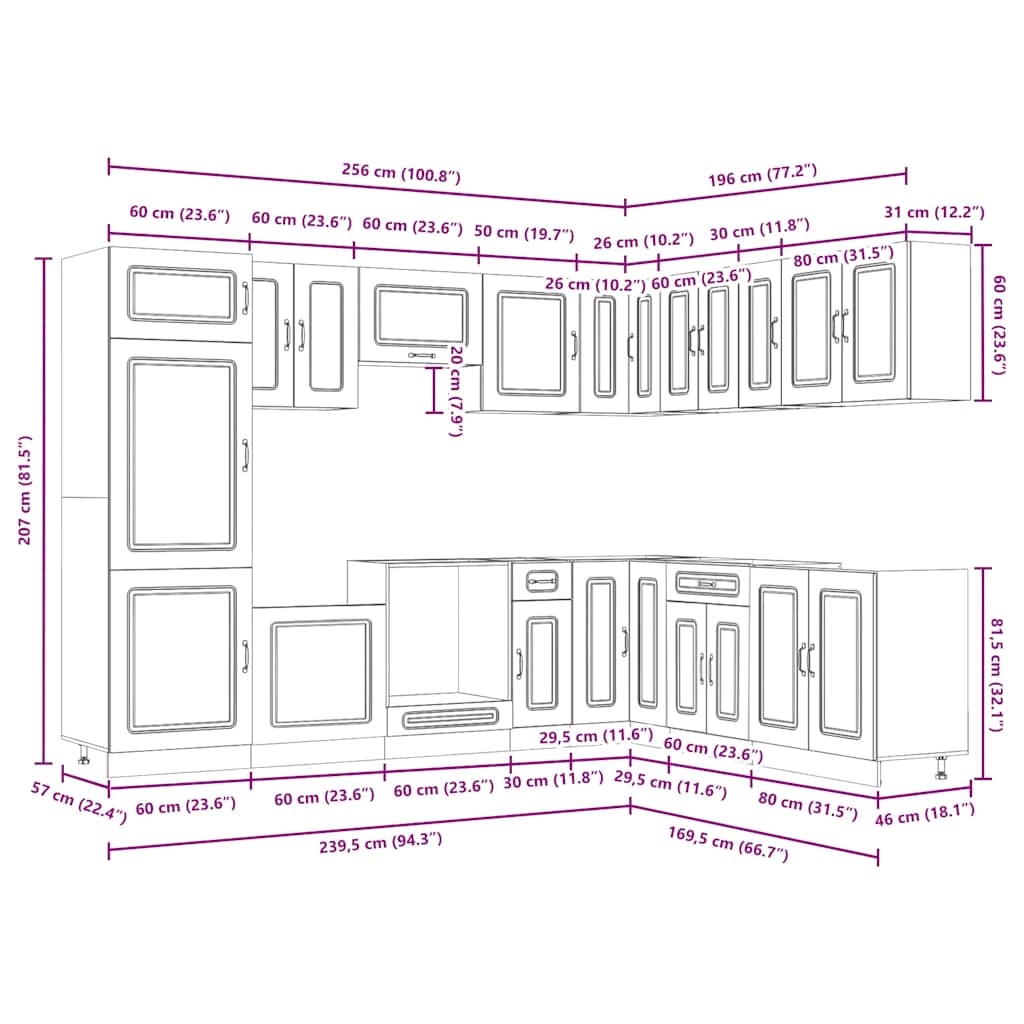 14-tlg. Küchenschrank-Set Kalmar Braun Eichen-Optik Holzwerkstoff