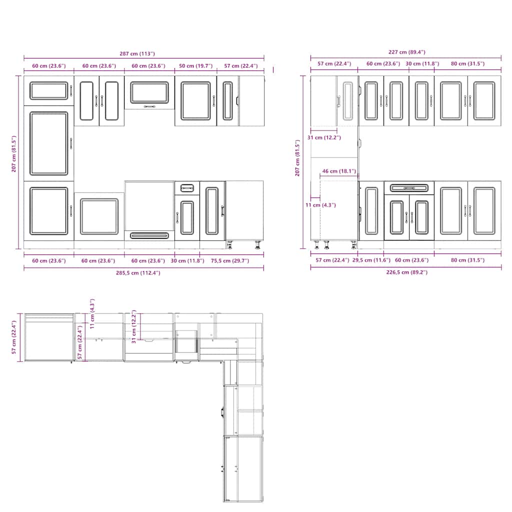 14-tlg. Küchenschrank-Set Kalmar Artisan-Eiche Holzwerkstoff