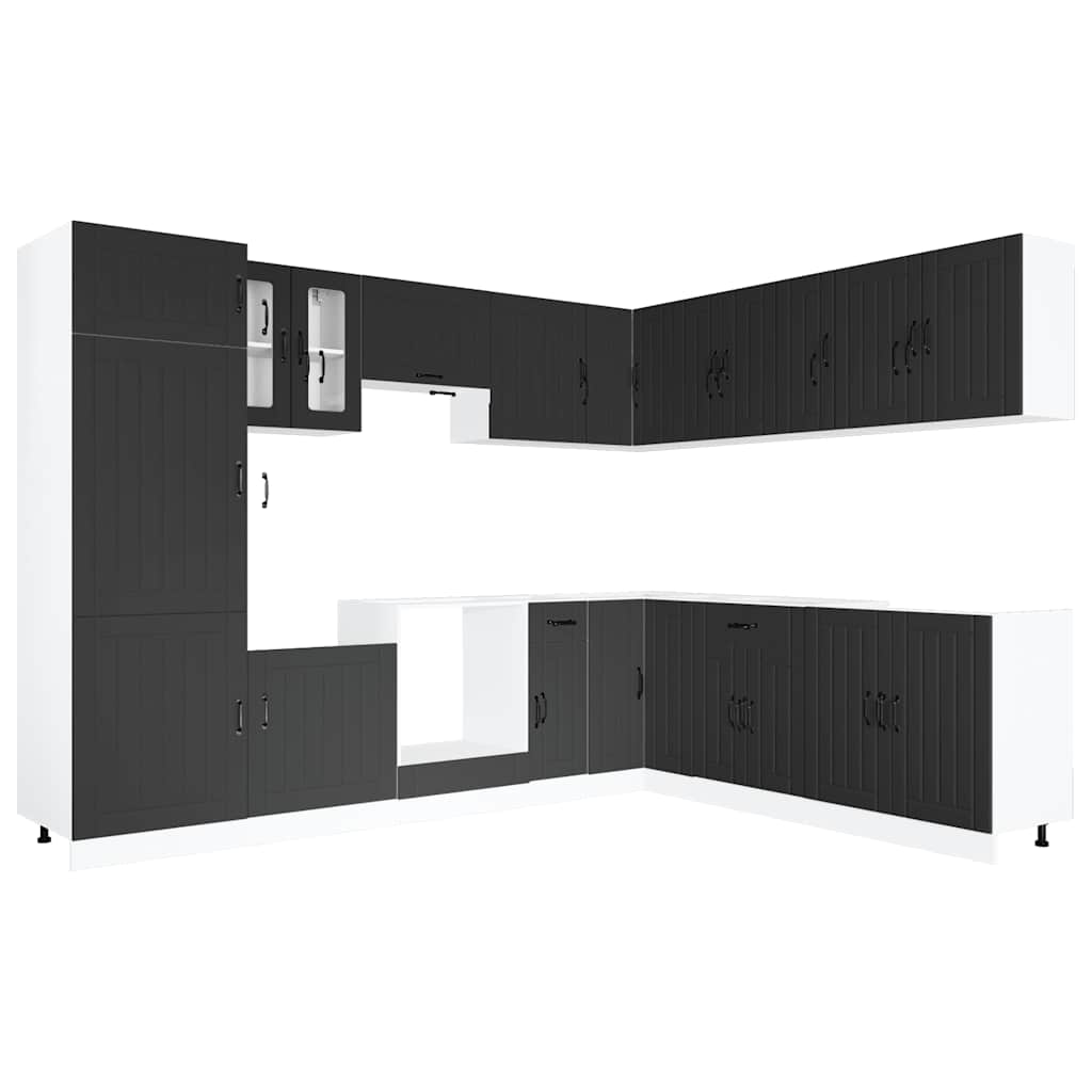 vidaXL 14-tlg. Küchenschrank-Set Lucca Schwarz Holzwerkstoff