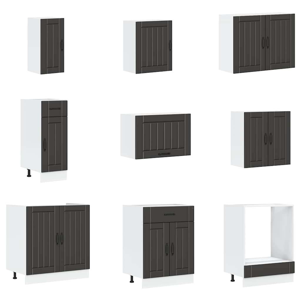 vidaXL 14-tlg. Küchenschrank-Set Lucca Schwarz Holzwerkstoff