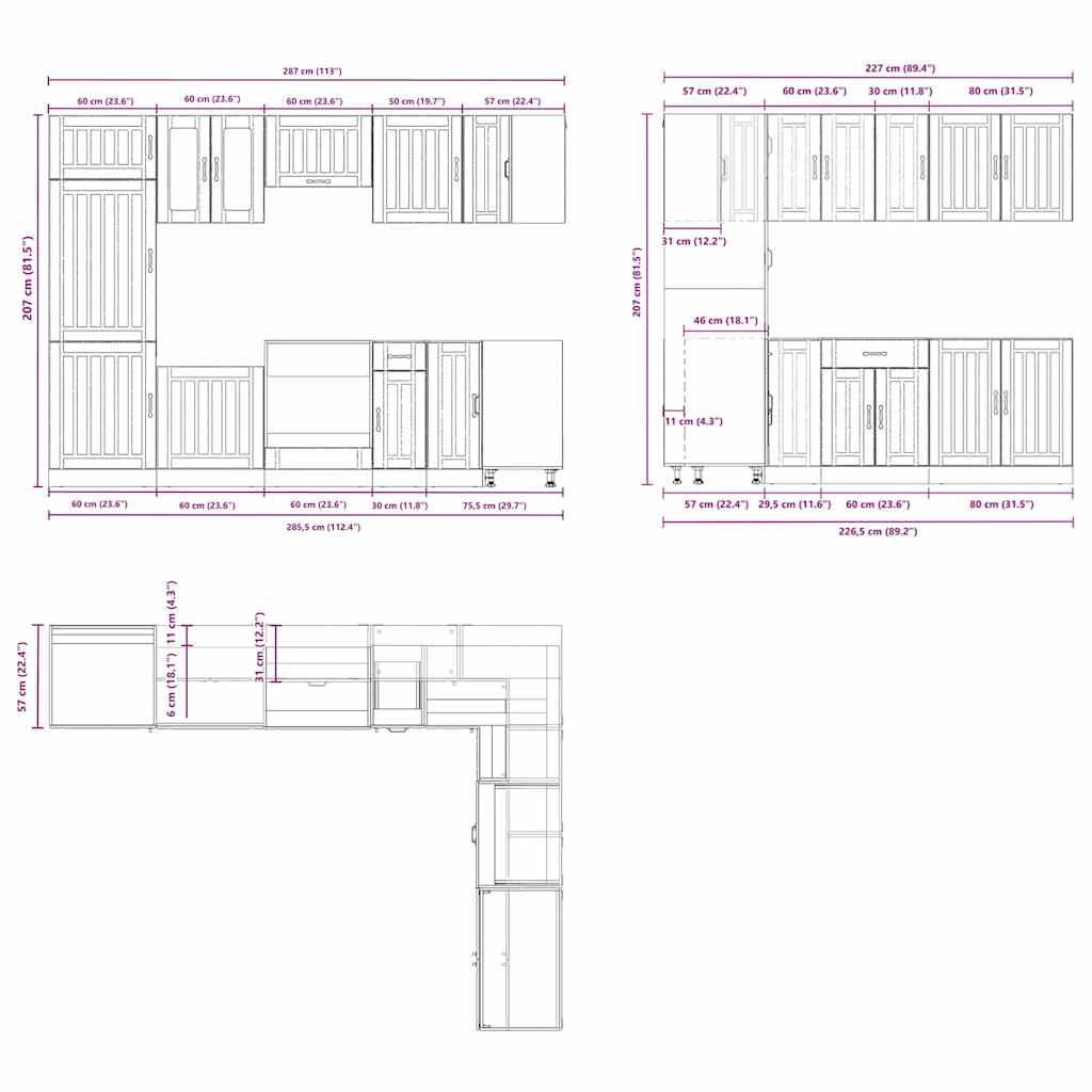 vidaXL 14-tlg. Küchenschrank-Set Lucca Schwarz Holzwerkstoff