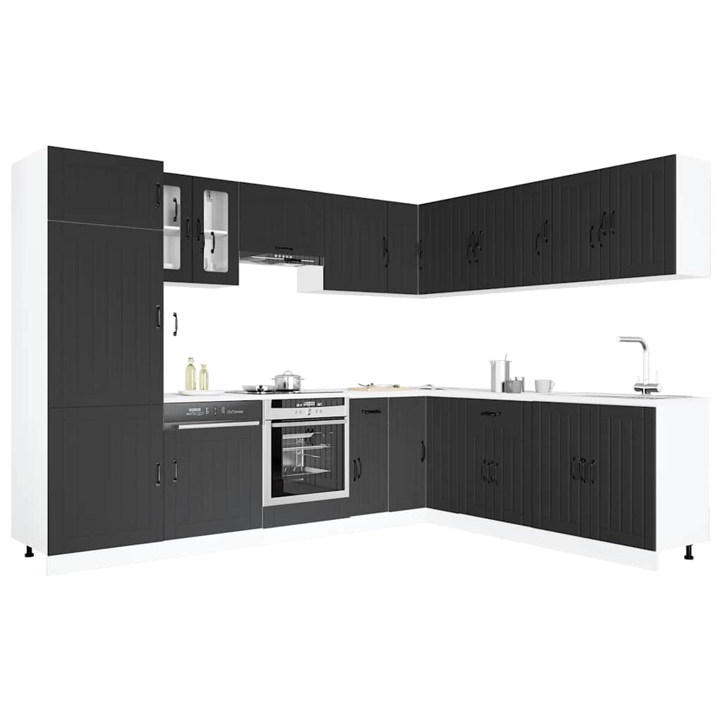 vidaXL 14-tlg. Küchenschrank-Set Lucca Schwarz Holzwerkstoff