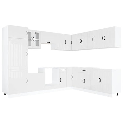 vidaXL 14-tlg. Küchenschrank-Set Lucca Hochglanz-Weiß Holzwerkstoff