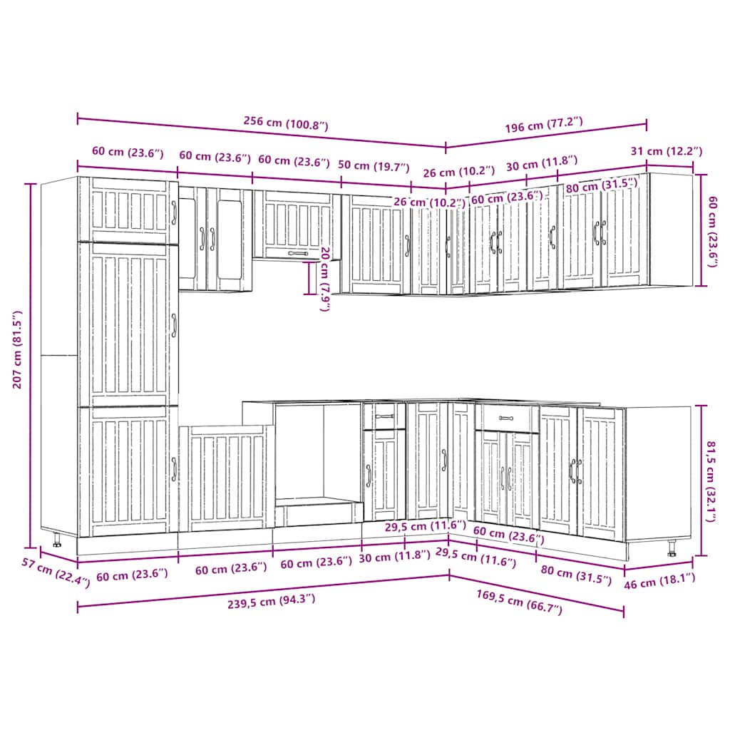 vidaXL 14-tlg. Küchenschrank-Set Lucca Betongrau Holzwerkstoff