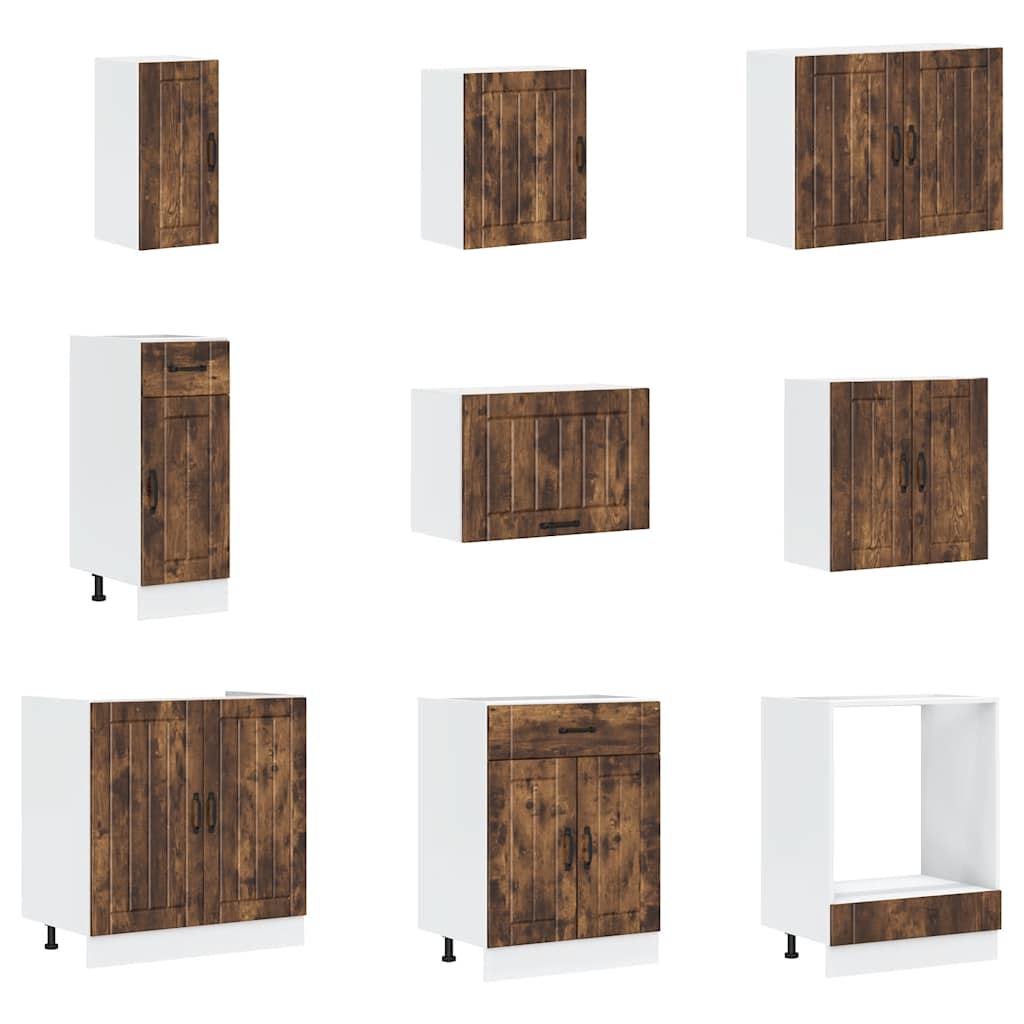 vidaXL 14-tlg. Küchenschrank-Set Lucca Räuchereiche Holzwerkstoff