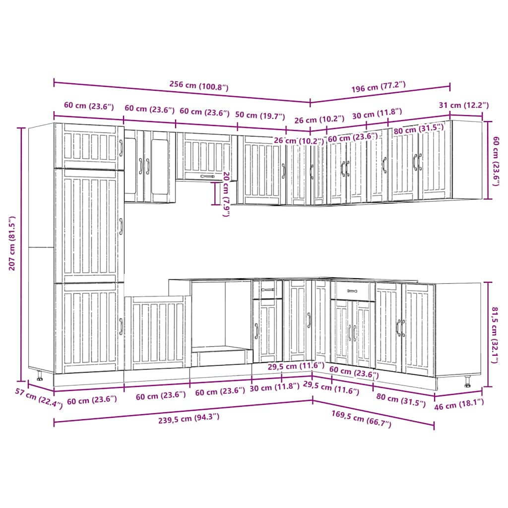 vidaXL 14-tlg. Küchenschrank-Set Lucca Räuchereiche Holzwerkstoff