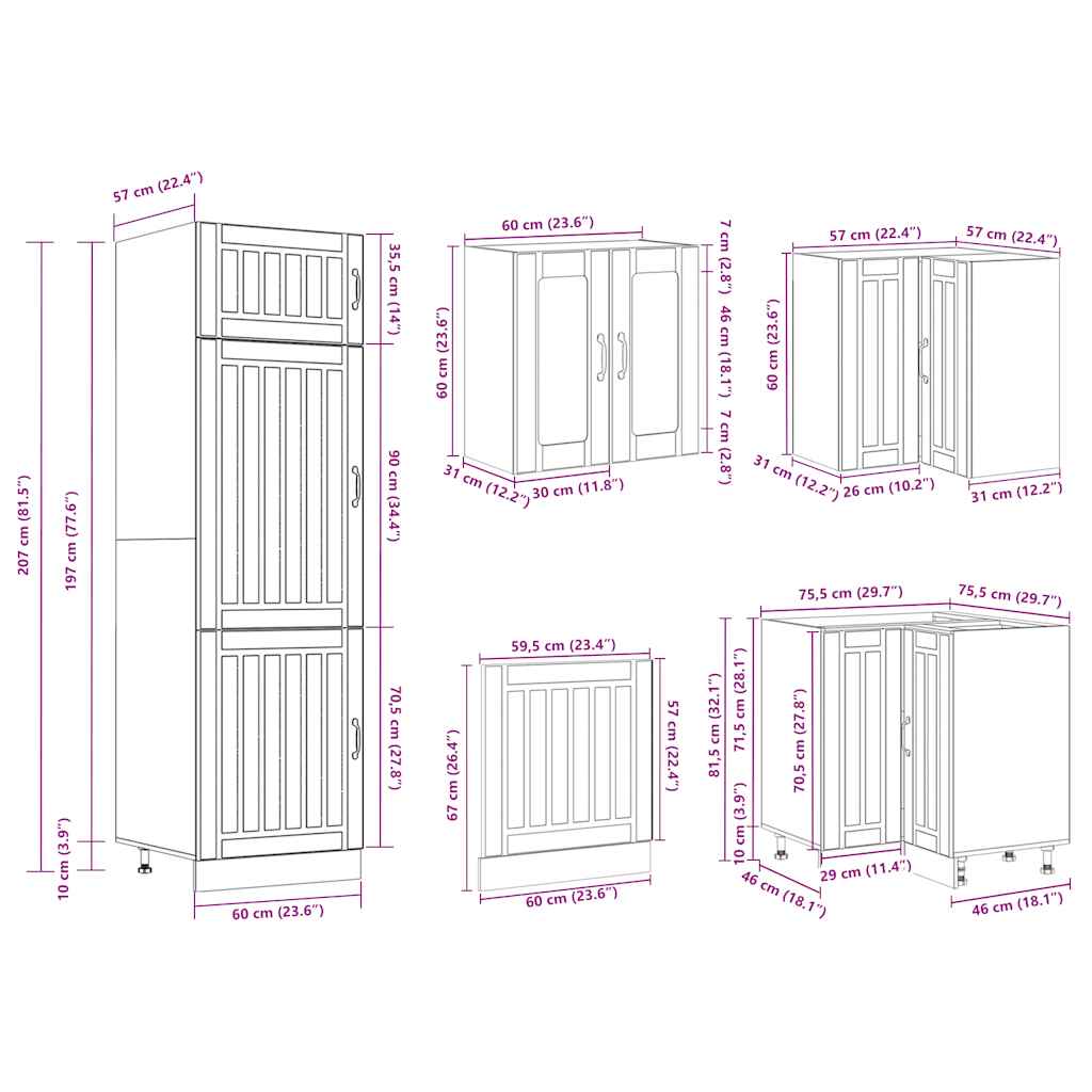vidaXL 14-tlg. Küchenschrank-Set Lucca Räuchereiche Holzwerkstoff