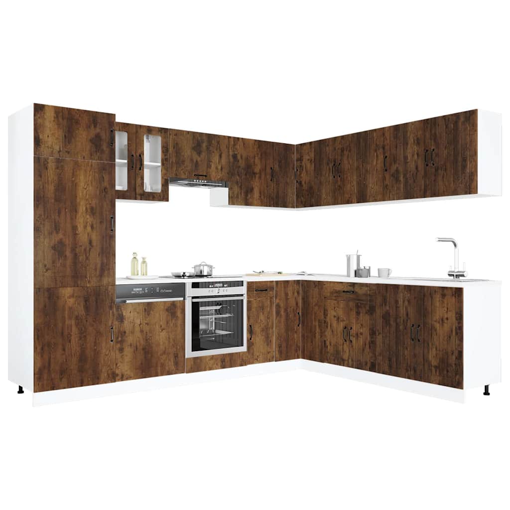 vidaXL 14-tlg. Küchenschrank-Set Lucca Räuchereiche Holzwerkstoff