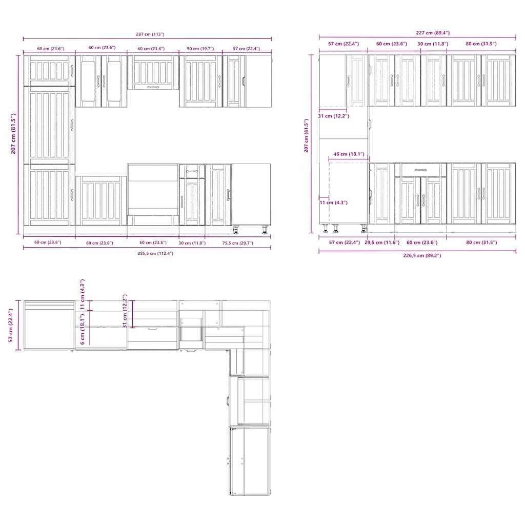 vidaXL 14tlg. Küchenschrank-Set Lucca Braun Eichen-Optik Holzwerkstoff