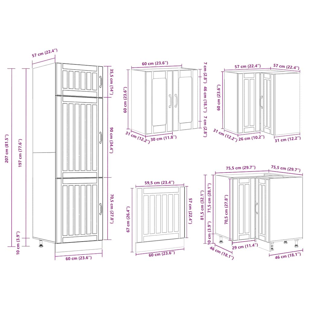 vidaXL 14tlg. Küchenschrank-Set Lucca Braun Eichen-Optik Holzwerkstoff